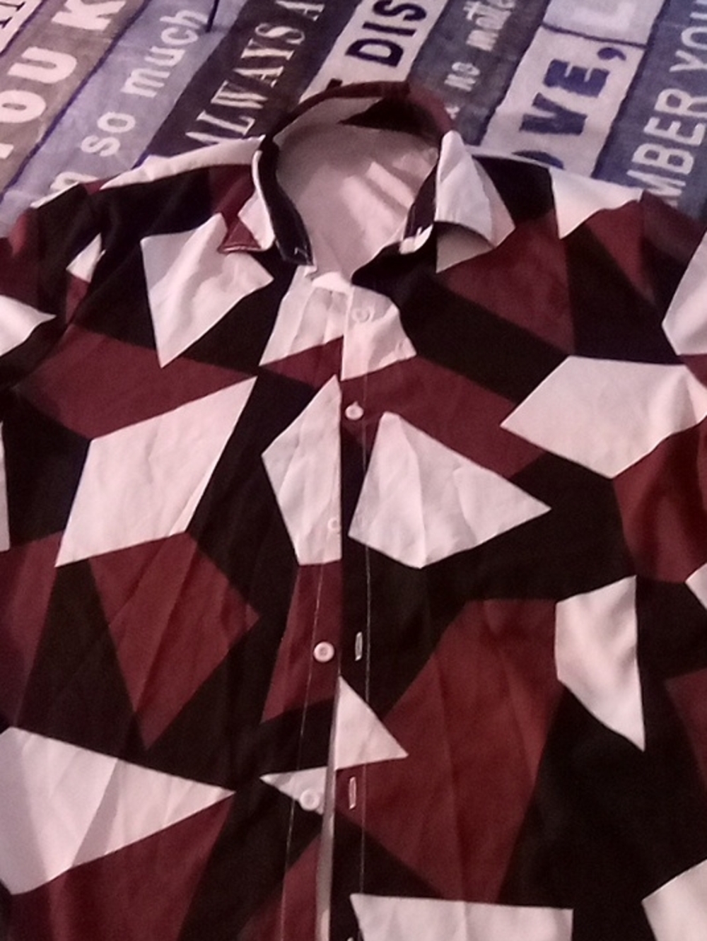 No Boundaries Burgundy, Black & White Geometric Button-Down Shirt